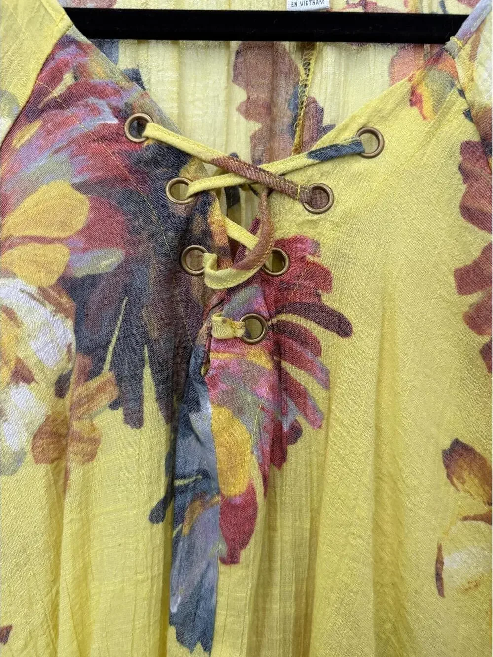 Spense Yellow Floral Lace-Up Blouse Large - Picture 2 of 6
